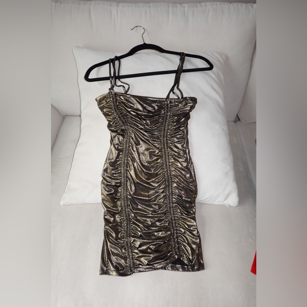 Gold metallic mini dress